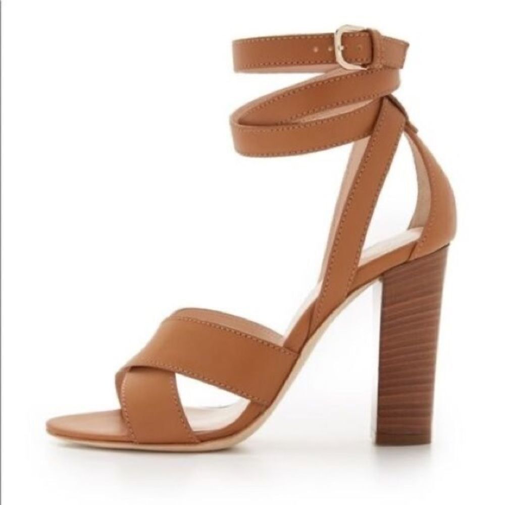 Club Monaco tan leather wrap heels Size6.5 A21